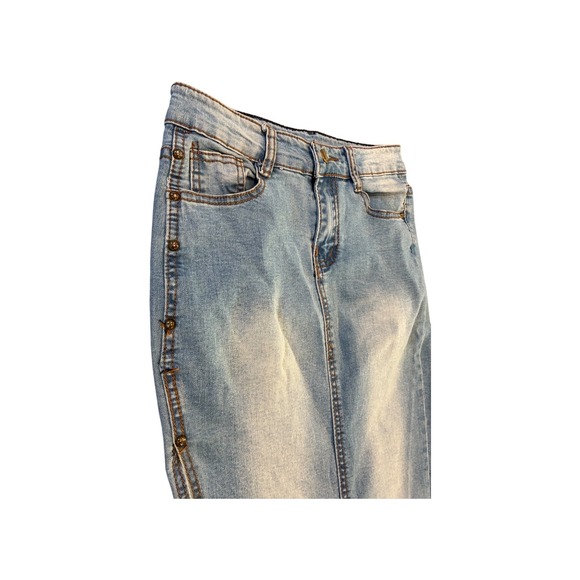 Womens Blue Denim Maxi Skirt With High Slit Size 26 Y2K Style - Picture 3 of 10